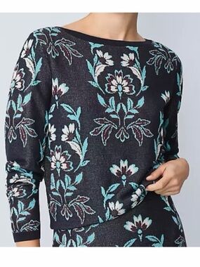 Ann Taylor Floral Jacquard Boat Neck Sweater